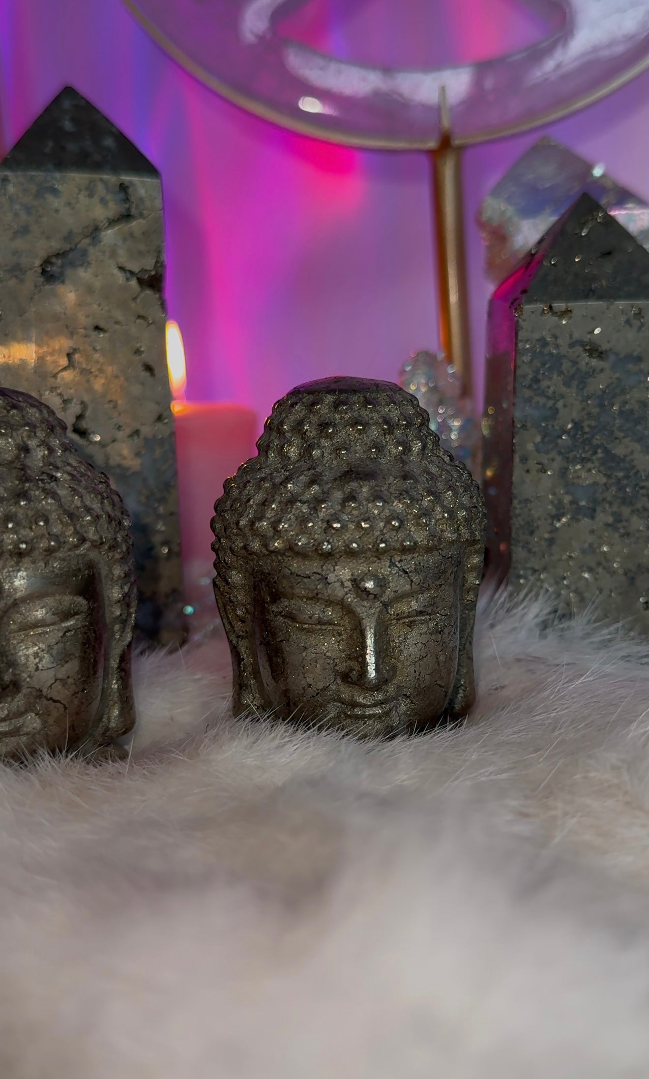 Pyrite Buddha heads