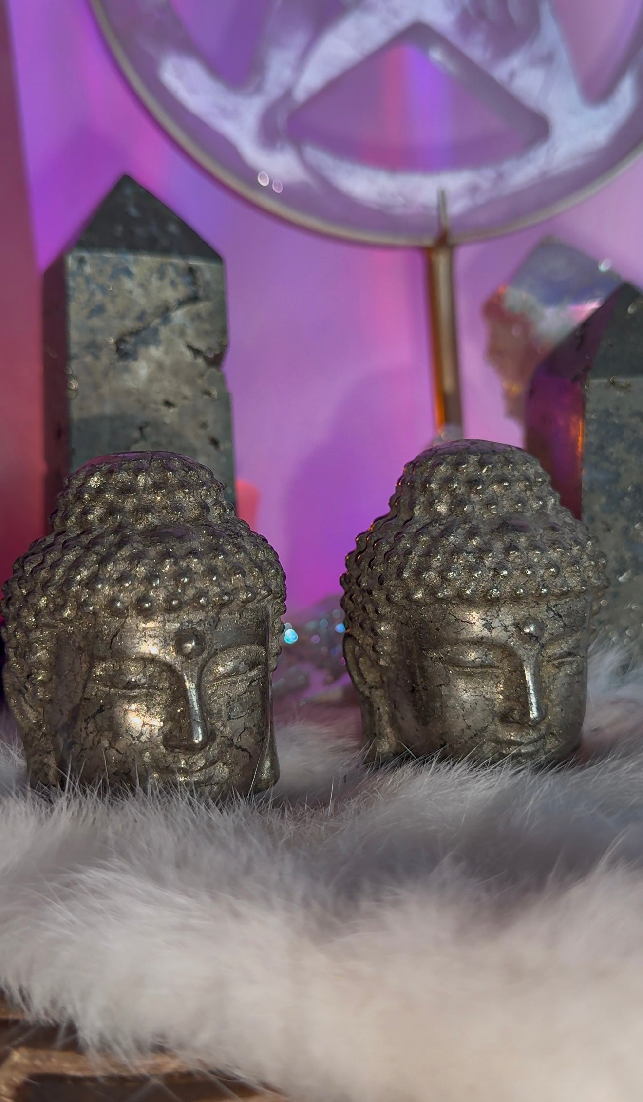 Pyrite Buddha heads