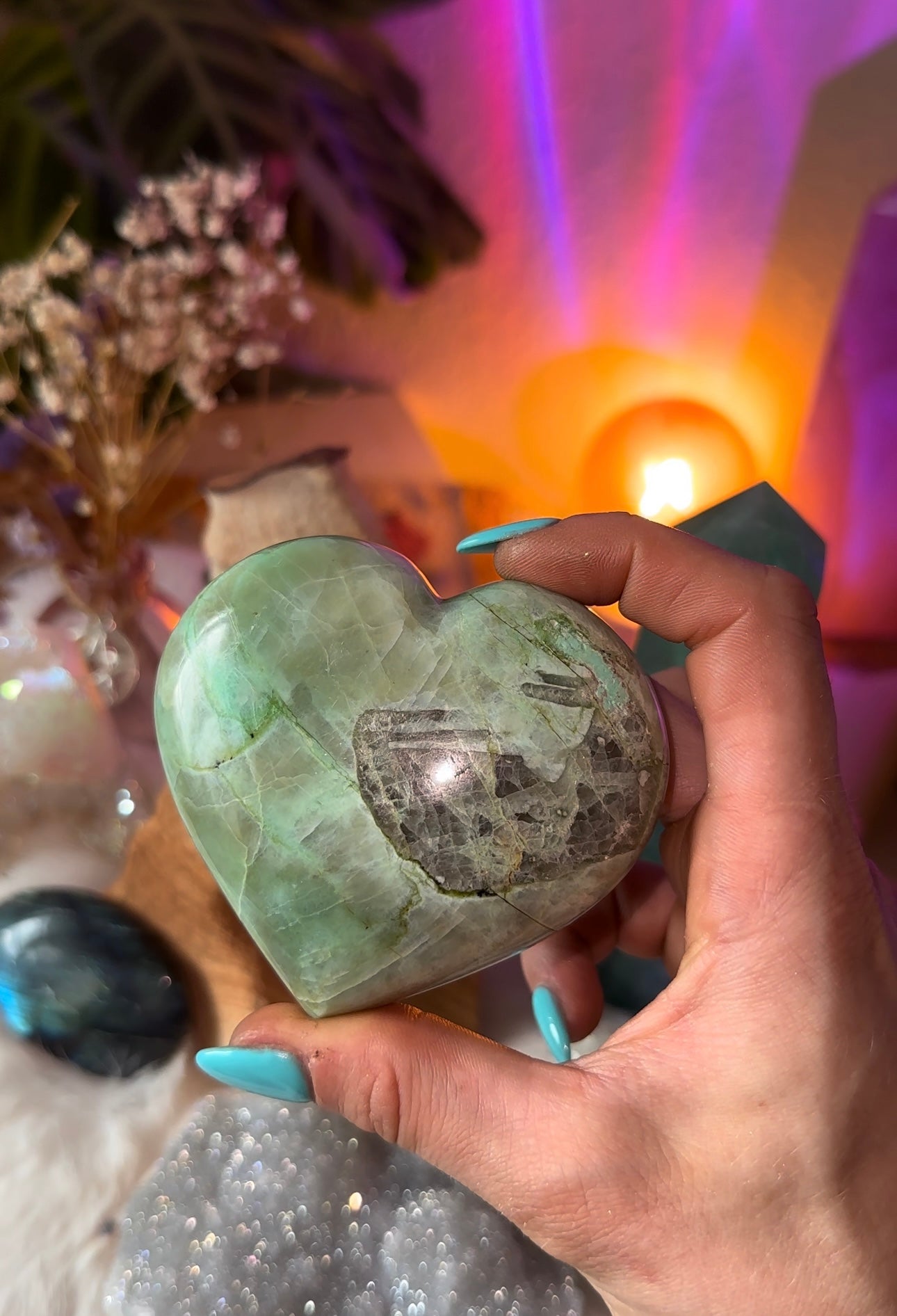 Green moonstone hearts