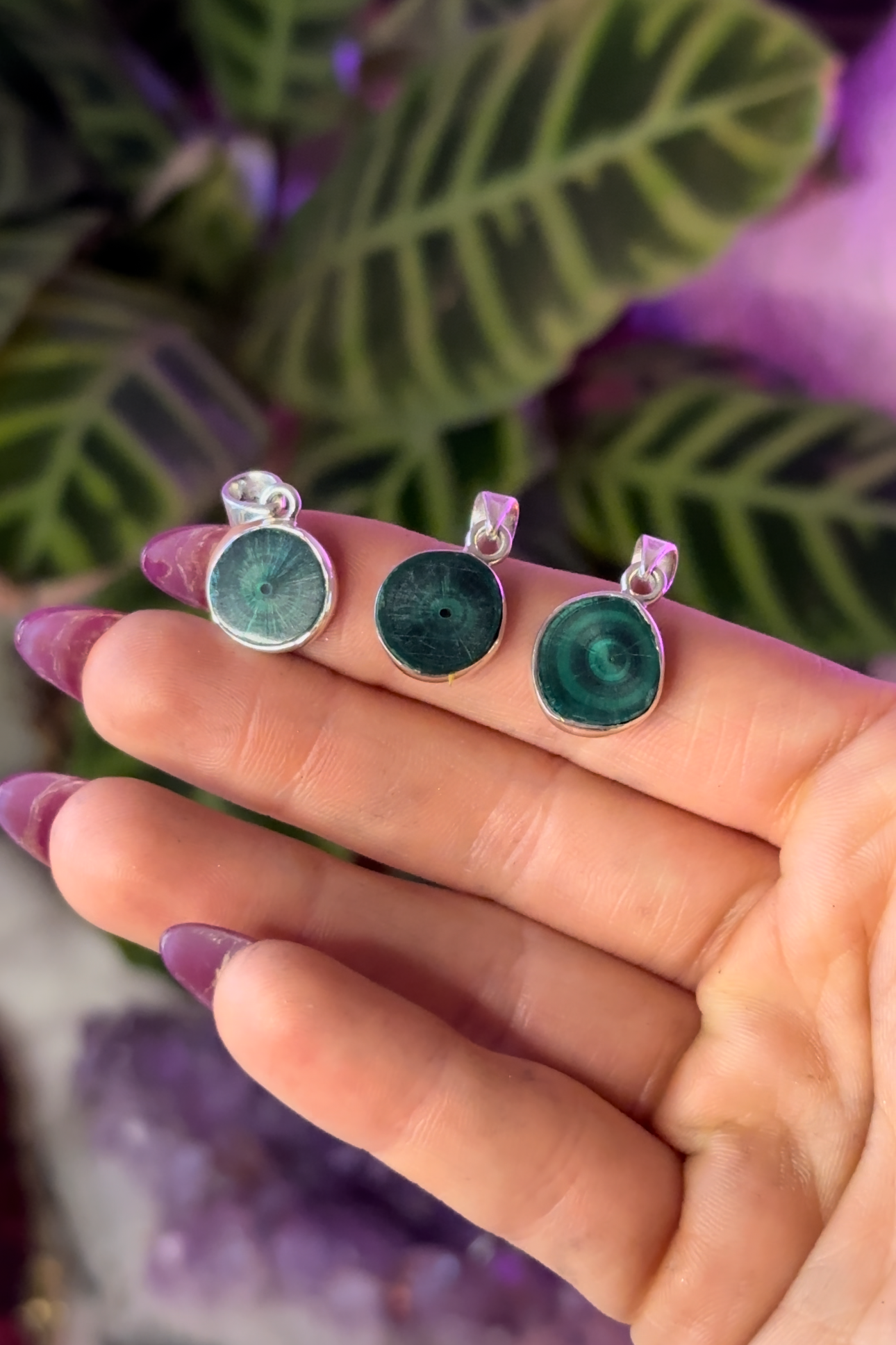 Silver malachite pendants