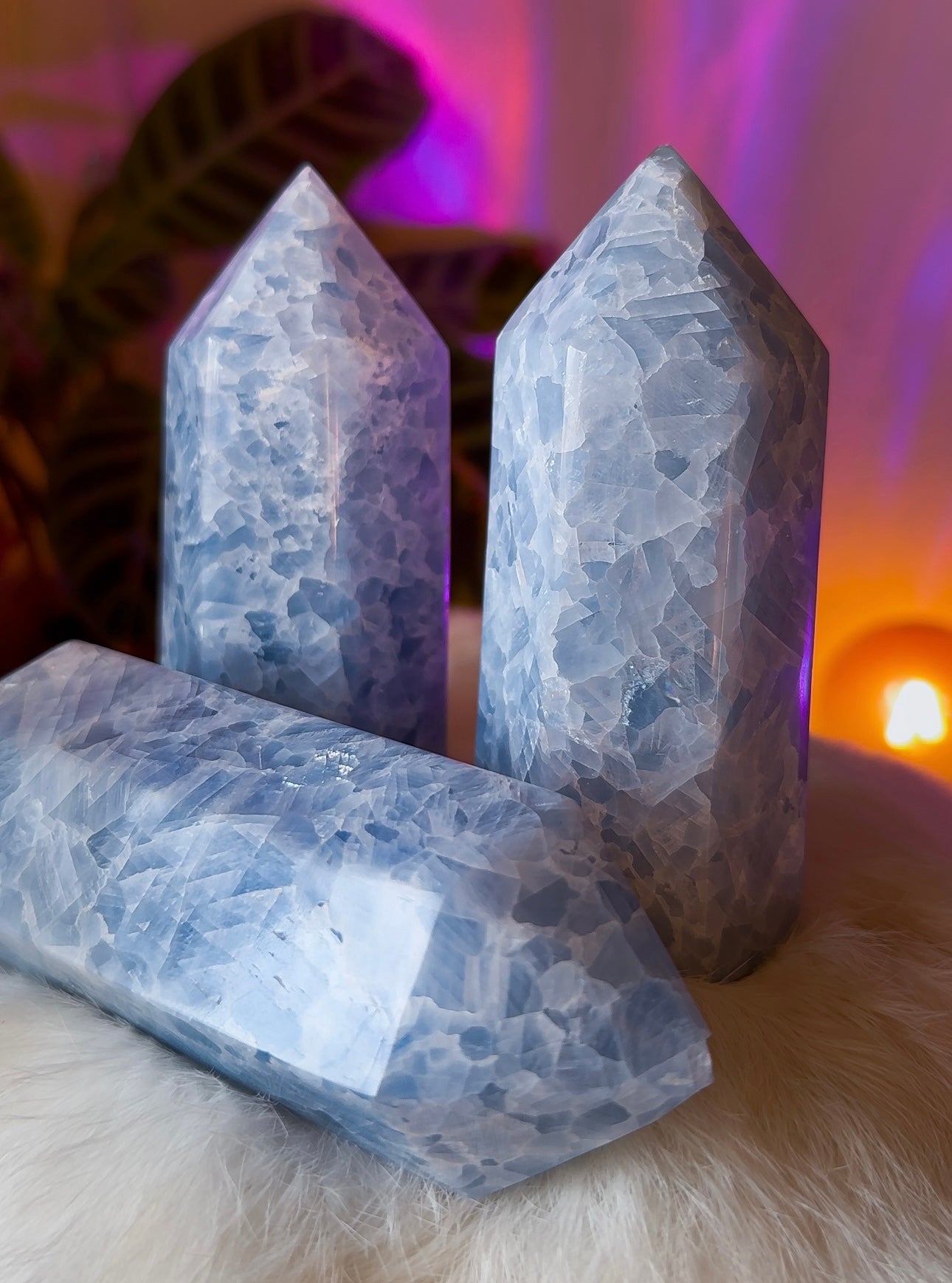 Large blue calcite points