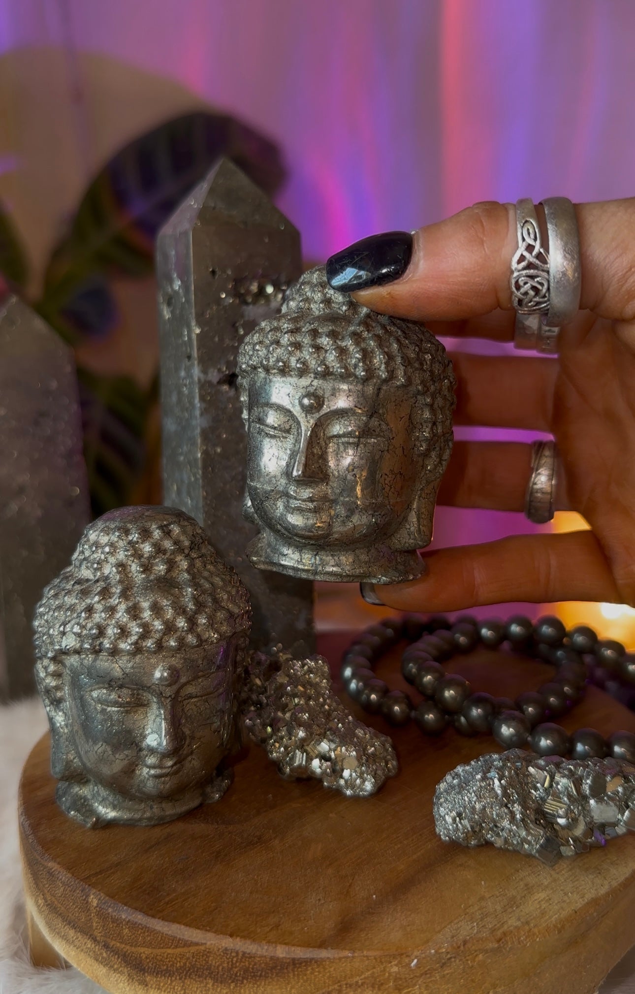 Pyrite Buddha heads