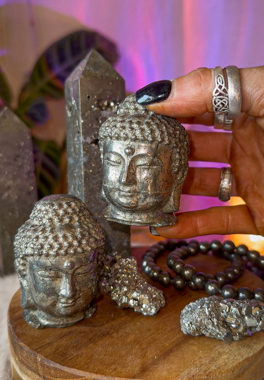 Pyrite Buddha heads