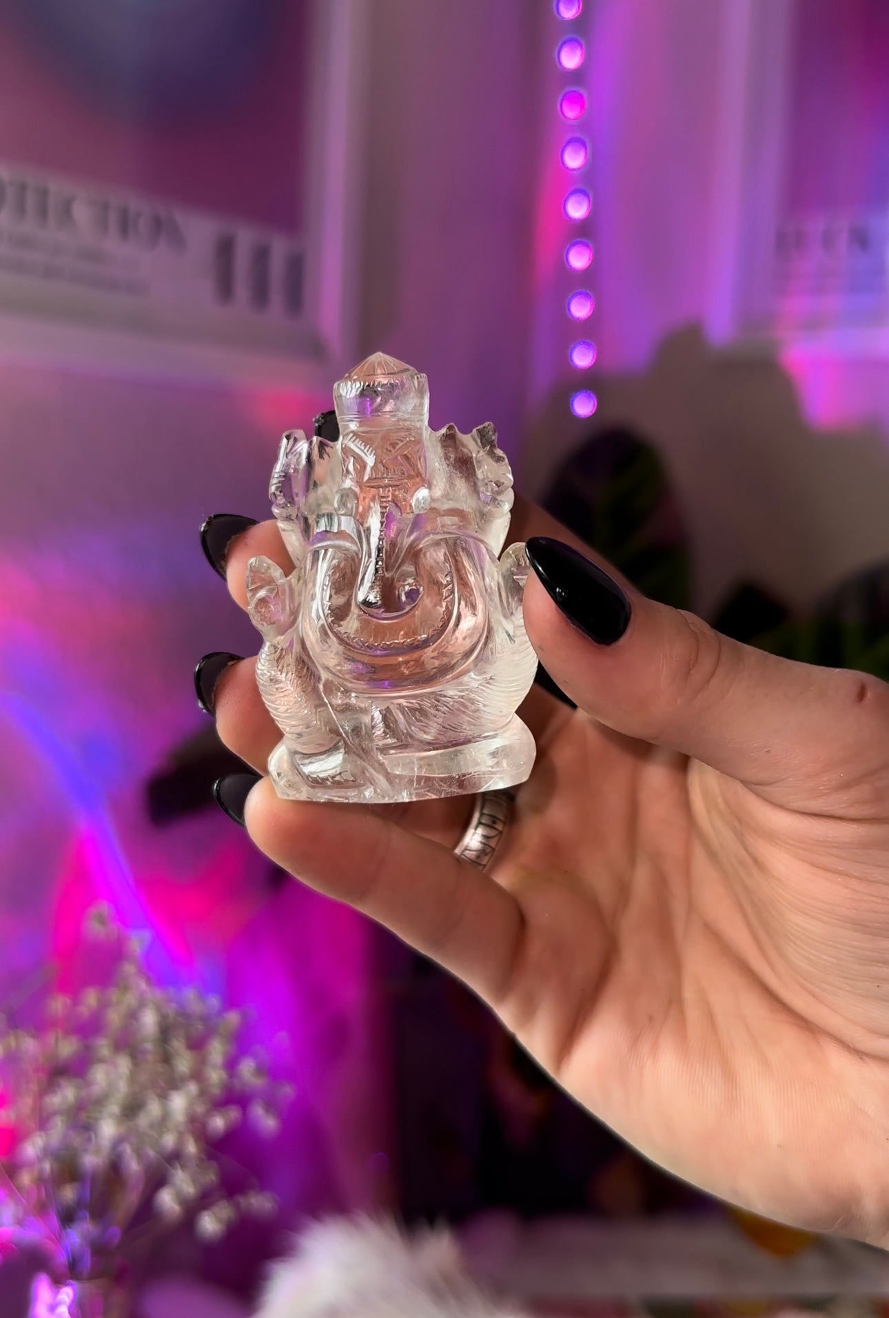 Clear quartz Ganesha carving