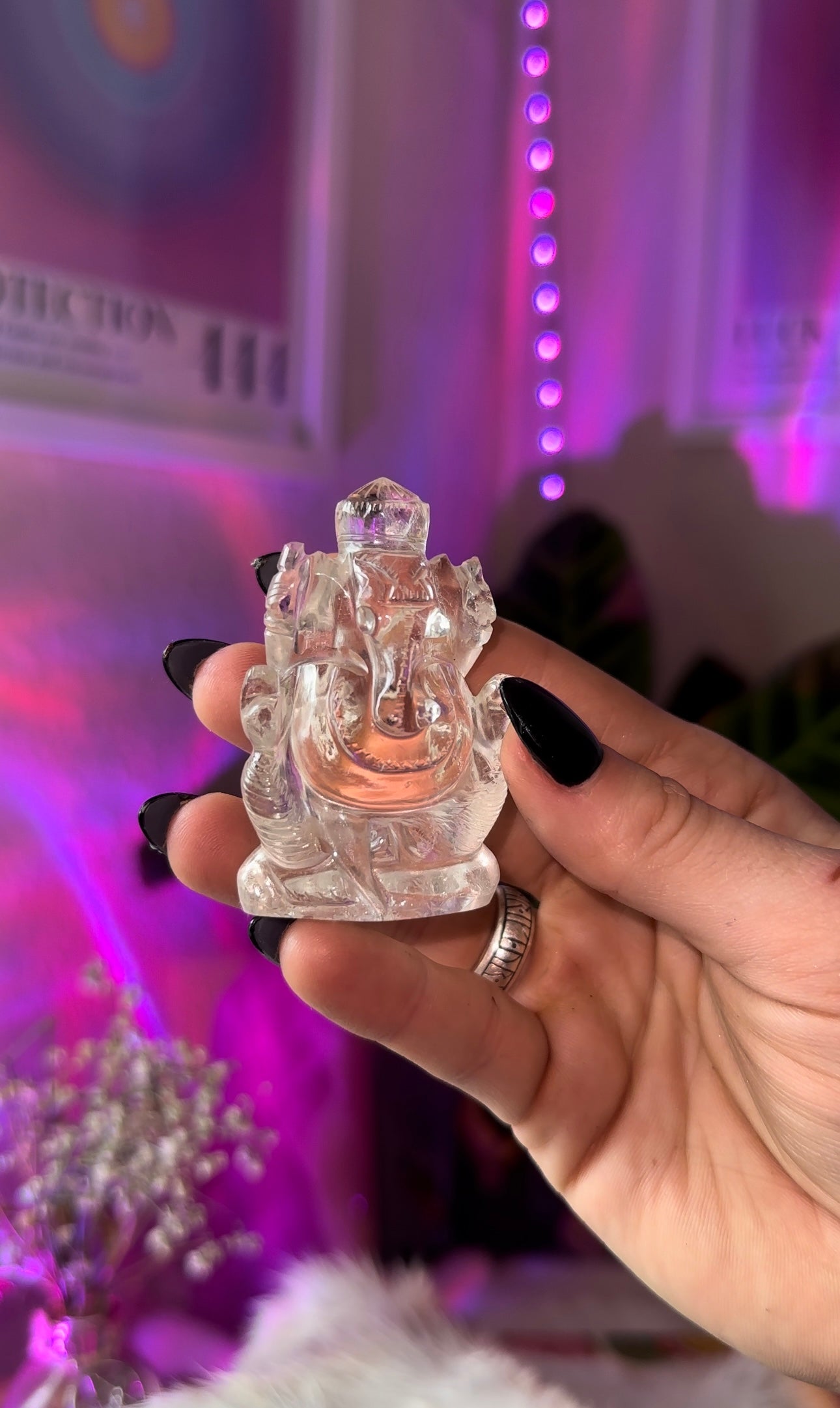 Clear quartz Ganesha carving