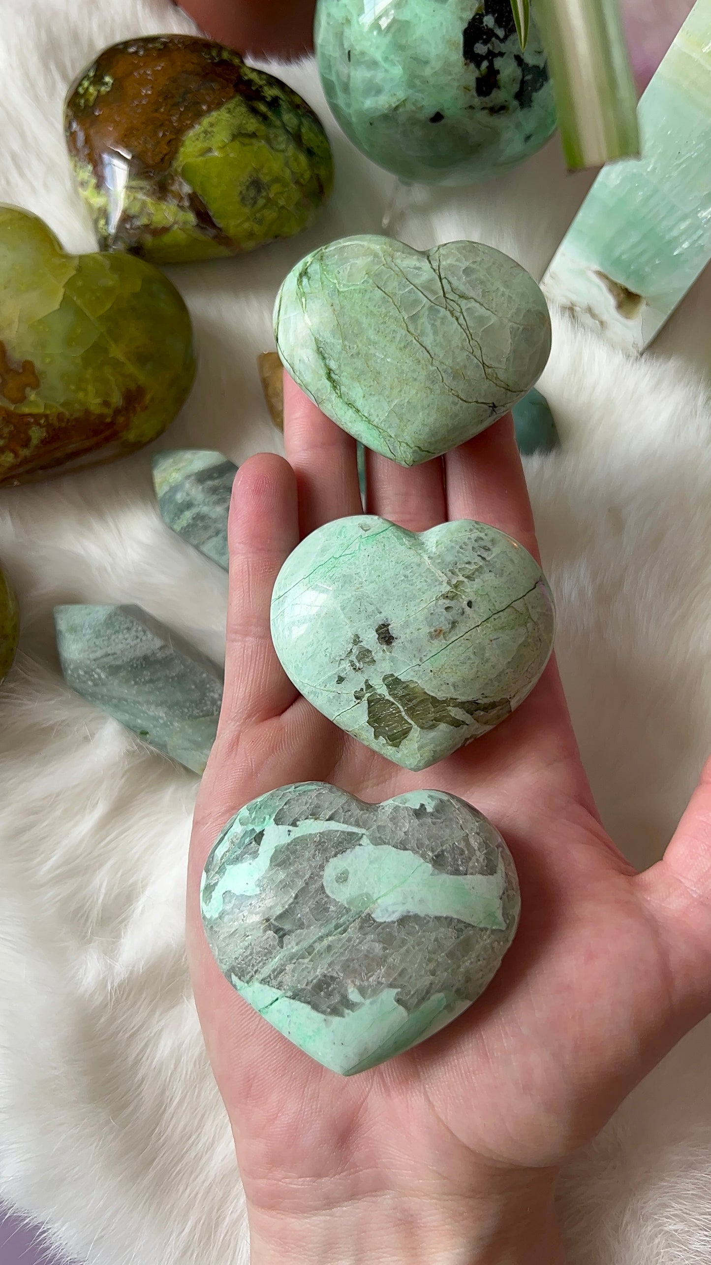 Green moonstone hearts