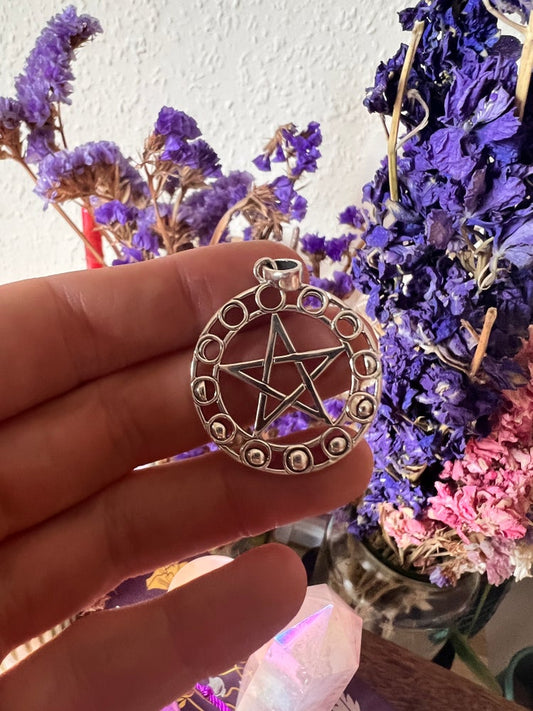 Pentagram moon phase pendant